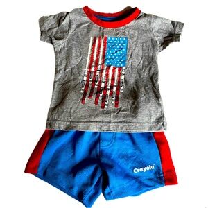 Crayola Red, White, and Blue Crayon Flag Toddler 12m Summer School Outfit